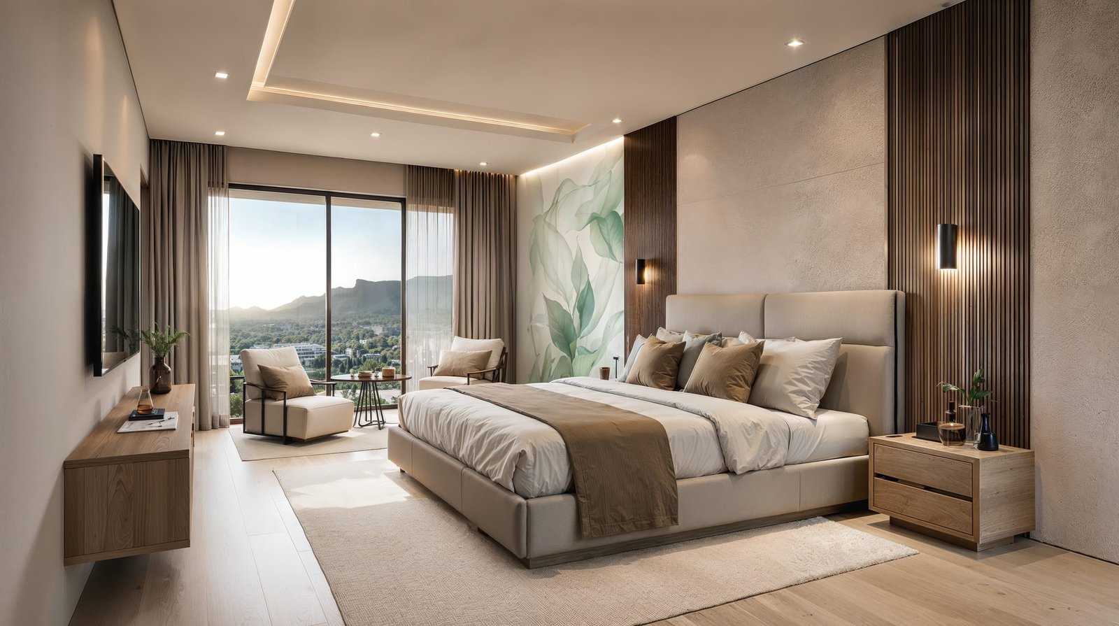 Premium Suite bedroom at The Arkaa with elevated finishes and ambient lighting